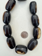 dark chocolate brown off white, faux bone, vintage look resin, 37x24mm tube, 15" strand,  SOLD PER STRAND