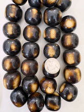 dark chocolate brown off white, faux bone, vintage look resin, 30mm nugget round, 15" strand,   SOLD PER STRAND
