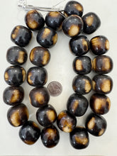 dark chocolate brown off white, faux bone, vintage look resin, 30mm nugget round, 15" strand,   SOLD PER STRAND
