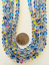 clear blue AB, mermaid glass (mystic aura quartz), 6mm round, 15" strand, sold per strand