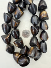 dark brown off white, faux bone, vintage look resin, 29x26mm unique carved teardrop, 15" strand, SOLD PER STRAND
