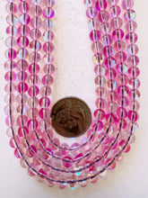 clear dark hot pink AB, mermaid glass (mystic aura quartz), 6mm round, 15" strand, sold per strand