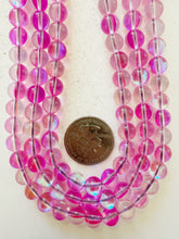 clear dark hot pink AB, mermaid glass (mystic aura quartz), 8mm round, 15" strand, sold per strand