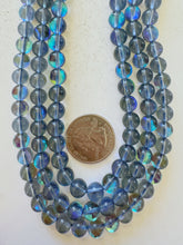 gray blue AB, mermaid glass (mystic aura quartz), 8mm round, 15" strand, sold per strand