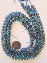 gray blue AB, mermaid glass (mystic aura quartz), 8mm round, 15" strand, sold per strand