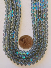 gray blue AB, mermaid glass (mystic aura quartz), 6mm round, 15" strand, sold per strand