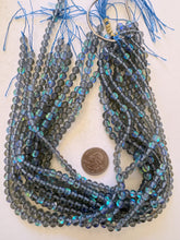 gray blue AB, mermaid glass (mystic aura quartz), 6mm round, 15" strand, sold per strand