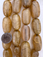 pearly pale golden crackle, vintage look resin, 40x22mm tube, 15" strand,  SOLD PER STRAND