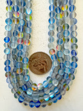 matte clear blue AB, mermaid glass (mystic aura quartz), 6mm round, 15" strand, sold per strand