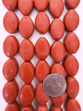 pale red, semi dull finish, vintage stock resin, 24x16x12mm pointed oval, 15" strand,   SOLD PER STRAND