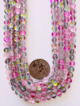 matte gray clear peach pink magenta AB, mermaid glass (mystic aura quartz), 6mm round, 15" strand, sold per strand