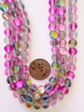 matte gray clear pink magenta AB, mermaid glass (mystic aura quartz), 8mm round, 15" strand, sold per strand