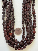 color enhanced serpentine: dark brown red, 9mm square rectangle mix, 15" strand,  SOLD PER STRAND