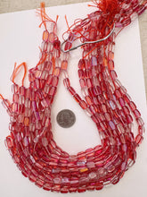 red clear AB, mermaid glass (mystic aura quartz), 11x7mm rectangle nugget, 15" strand, sold per strand