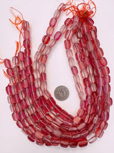 matte red clear AB, mermaid glass (mystic aura quartz), 14x8mm rectangle nugget, 15" strand, sold per strand