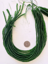 dark jade green, vintage look glass, 4mm round, 15" strand, sold per strand