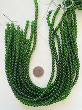 dark jade green, vintage look glass, 6mm round, 15" strand, sold per strand