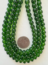 dark jade green, vintage look glass, 8mm round, 15" strand, sold per strand