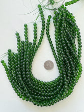 dark jade green, vintage look glass, 8mm round, 15" strand, sold per strand