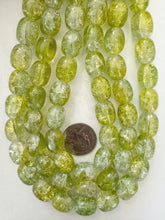 lemon lime green yellow , crackle motif, vintage look glass, 16x13mm barrel, 15" strand, sold per strand