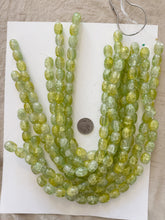 lemon lime green yellow , crackle motif, vintage look glass, 16x13mm barrel, 15" strand, sold per strand