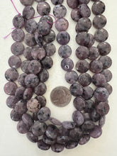 purple enhanced kiwi quartz, 15x15x6mm coin, 15" strand,  SOLD PER STRAND