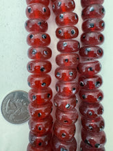 dark red black white evil eye, vintage look glass, 17x10mm rondelle, 15" strand, sold per strand