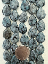 color enhanced black labradorite: blue green, 20x14x7mm pear teardrop, 15" strand,  SOLD PER STRAND