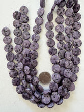 purple enhanced kiwi quartz, 16x16x5mm coin, 15" strand,   SOLD PER STRAND