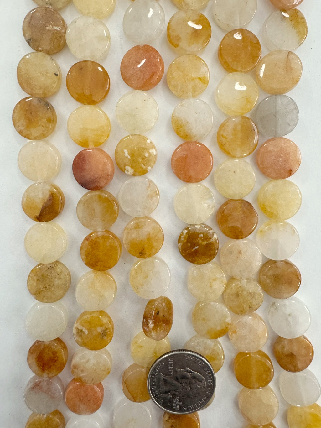 natural yellow jade, 14x14x5mm coin, 15