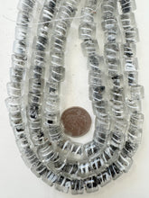 clear white black swirl inside lined, vintage stock glass, 12x10mm rondelle, 15" strand, sold per strand