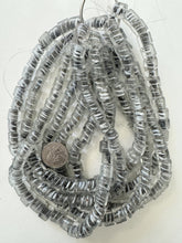 clear white black swirl inside lined, vintage stock glass, 12x10mm rondelle, 15" strand, sold per strand