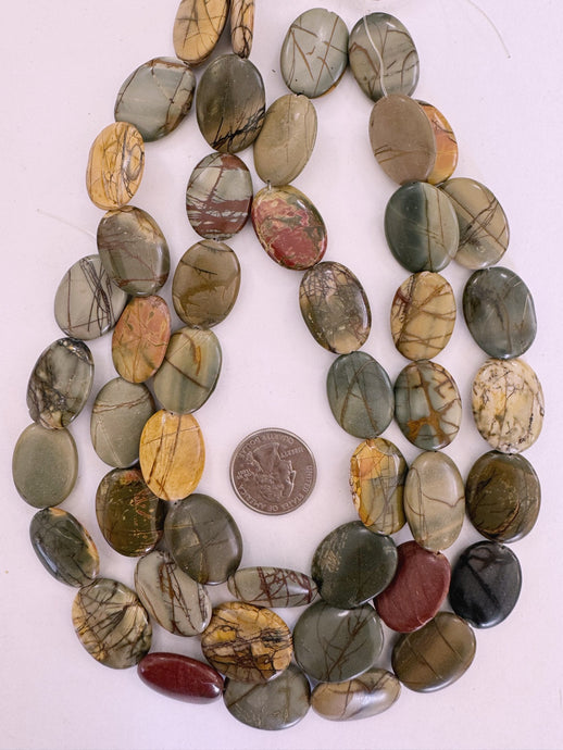 natural red creek jasper, 24x18x6mm oval, 15