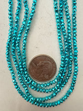 metallic electric blue plated glass, 3x2.5mm faceted rondelle, 15" strand, sold per strand