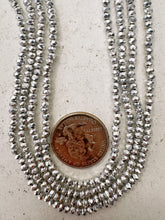 metallic silver plated glass, 3x2.5mm faceted rondelle, 14" strand, sold per strand