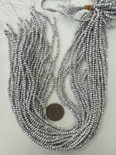 metallic silver plated glass, 3x2.5mm faceted rondelle, 14" strand, sold per strand