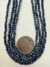 metallic dark gray gunmetal blue plated glass, 3x2.5mm faceted rondelle, 14" strand, sold per strand