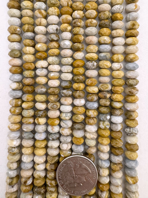 natural yellow ocean jasper, 8x4mm faceted rondelle, 15