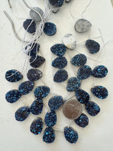 coated druzy quartz: dark electric blue, 20x15x7mm top drilled teardrop pendant, 10 piece strand, SOLD PER STRAND