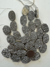 coated druzy quartz: dark gray , 30x22mm oval, 7 piece strand,   SOLD PER STRAND