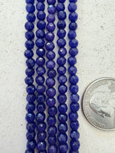 color enhanced quartz: dark blue purple, 4mm faceted round, 15" strand,   SOLD PER STRAND