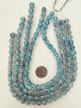 pink rose motif electric blue inside lined, dull finish, vintage stock glass, 10mm round, 14" strand, sold per strand