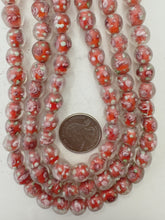 pink rose motif pale dark red inside lined, dull finish, vintage stock glass, 10mm round, 14" strand, sold per strand (batch 2)