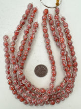 pink rose motif pale dark red inside lined, dull finish, vintage stock glass, 10mm round, 14" strand, sold per strand (batch 2)