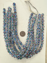 pink rose motif dark pale blue inside lined, dull finish, vintage stock glass, 12mm round, 15" strand, sold per strand