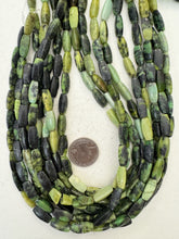 chinese chrysocolla, may have an occasional broken bead,  17x7mm 3 sided tube, 15" strand,  SOLD PER STRAND