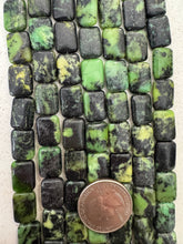 chinese chrysocolla, semi dull finish, 14x10x4mm rectangle, 15" strand,  SOLD PER STRAND