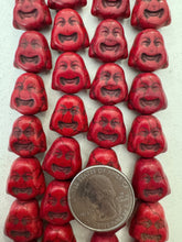 color enhanced magnesite: dark red, 16x16x8mm buddha skull head, 15" strand,  SOLD PER STRAND