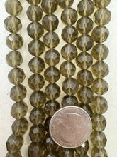 smokey quartz, semi dull finish, 10mm faceted round, 15" strand,  SOLD PER STRAND