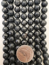 dark black green tourmaline, semi dull finish, 10mm faceted  round, 15" strand, SOLD PER STRAND